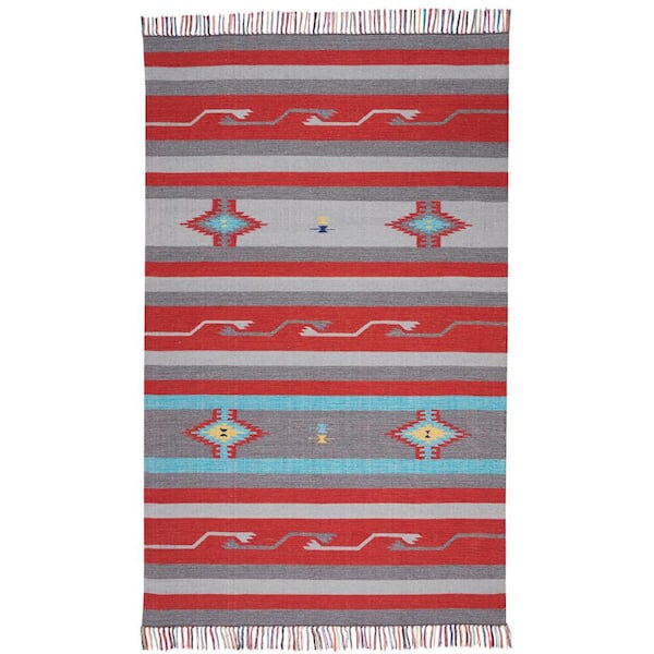 Nourison Baja Grey/Red 7 ft. x 10 ft. Tribal Transitional Area Rug
