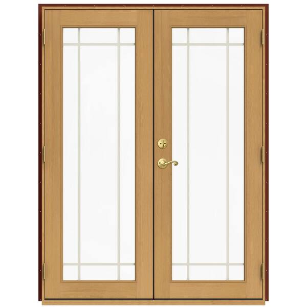 JELD-WEN 60 in. x 80 in. W-2500 Red Clad Wood Left-Hand 9 Lite French Patio Door w/Stained Interior