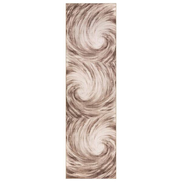 Abstract Spiral Chestnut Brown Machine Washable Non-Slip Backing 2 ft. x 6 ft. Brown Area Rug