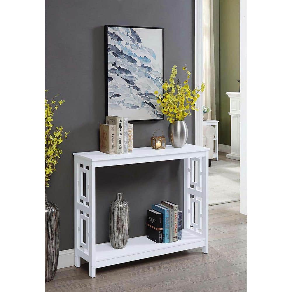 Town Square White Wood Console Table with Storage Shelf