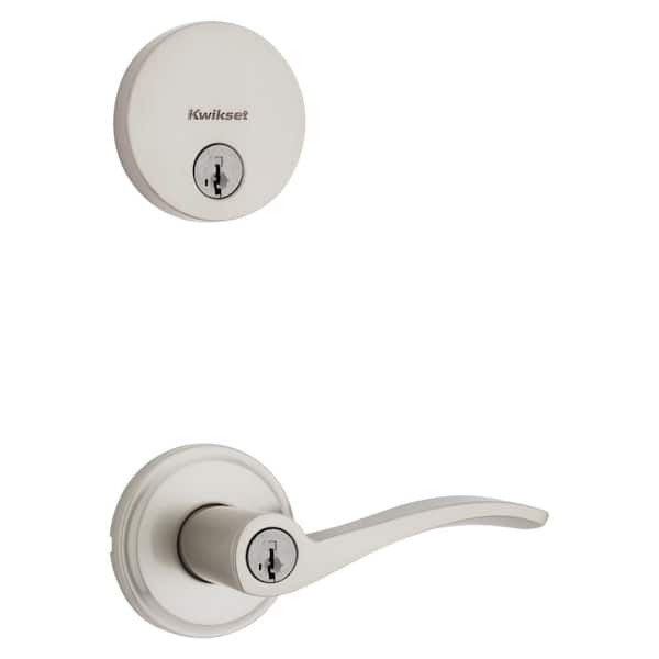 Kwikset Sedona Keyed Entry Handle and Single Cylinder Deadbolt Combo Pack featuring SmartKey Security in Satin Nickel