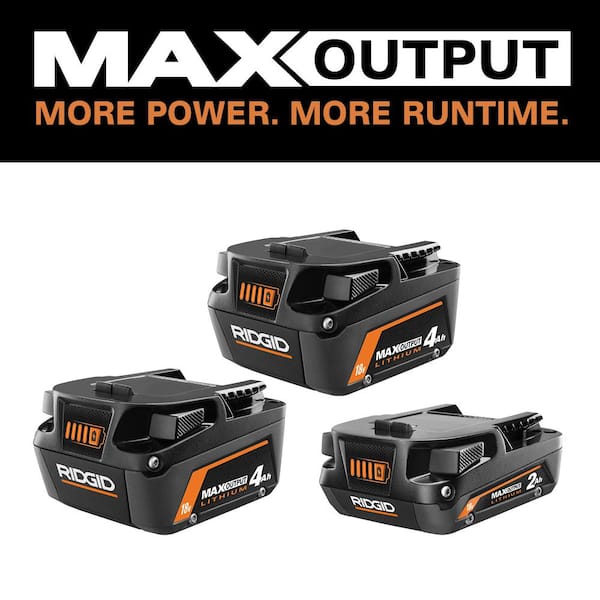RIDGID 18V 4.0 Ah MAX OUTPUT Lithium-Ion Battery (2-Pack) and (1) 18V 2.0 Ah MAX Output Lithium-Ion Battery