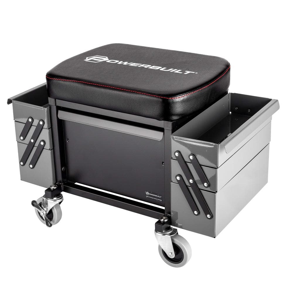 Rolling Stool With Expandable Tool Trays and Drawer