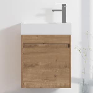 SEM 18 in. W x 10 in. D x 23 in . H Floating Small Bath Vanity in Brown with Concealed Handle and White Ceramic Sink Top