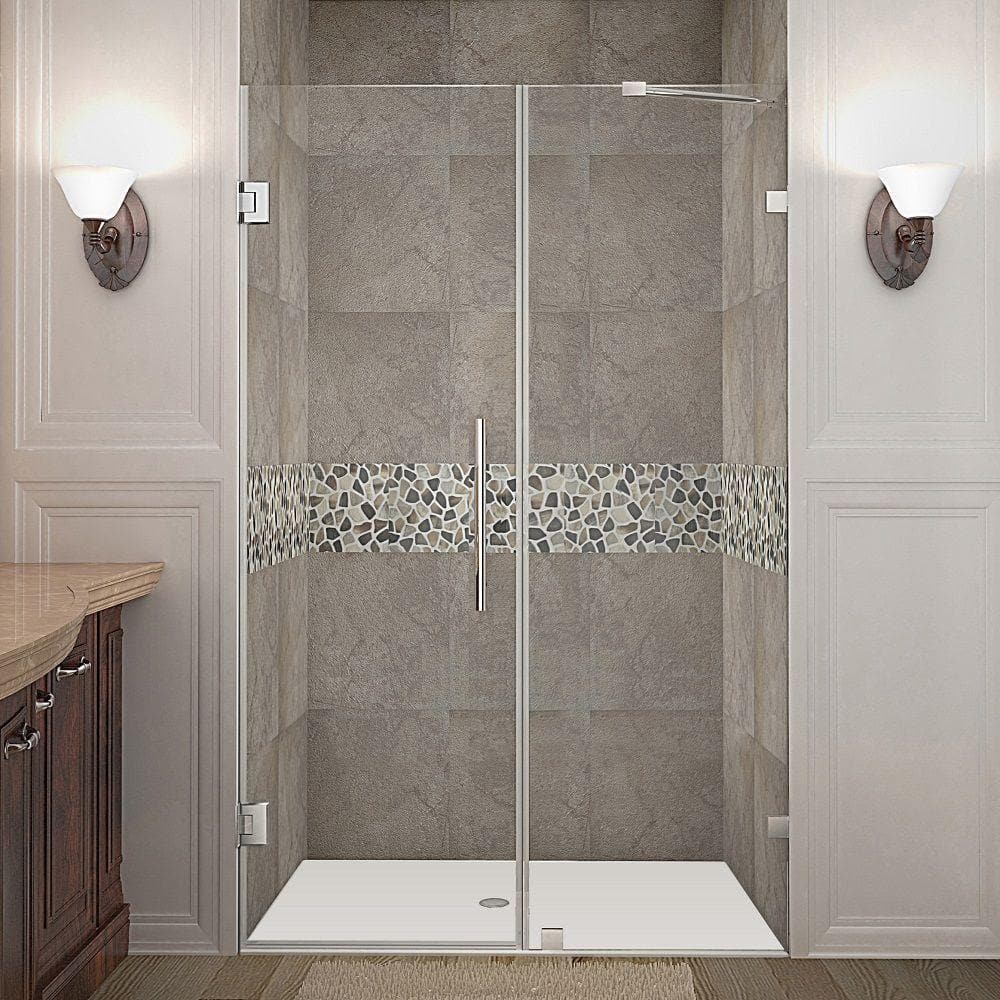 Nautis 46" x 72" Frameless Hinged Shower Door in Stainless Steel and Clear Glass