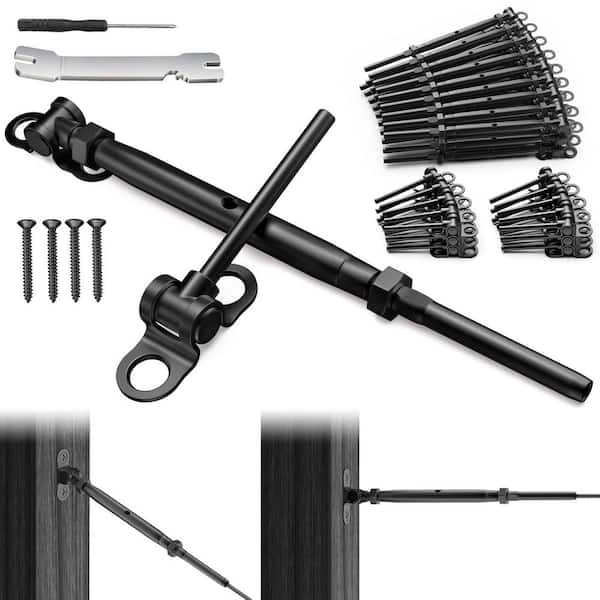 Black T316 Stainless Steel Adjustable Cable Railing Kit Swage Toggle Turnbuckle for Wood Posts (30-Pack)