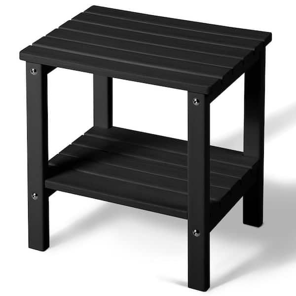 wikiwiki 17 in. Black 2-Tier Rectangular HDPE Outdoor Side Table