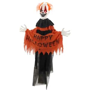 47 in. Clown Animatronic Tree Hugger with Movement, Scary Outdoor Halloween Decoration