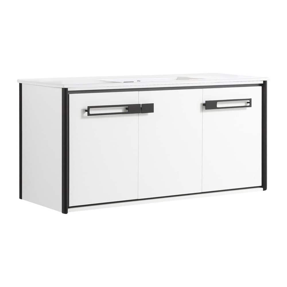 Oakville 48 in. W x 18 in. D x 23.25 in. H Wall Mounted Bathroom Vanity in Matte White with White Ceramic Sink Top price history on PriceWatchPro