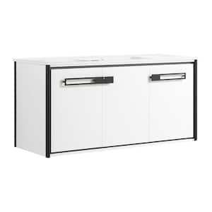 Oakville 48 in. W x 18 in. D x 23.25 in. H Wall Mounted Bathroom Vanity in Matte White with White Ceramic Sink Top