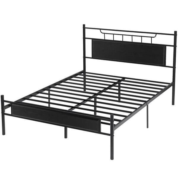 Peatuk Industrial Bed Frame, Black Metal Frame Queen Platform Bed with ...