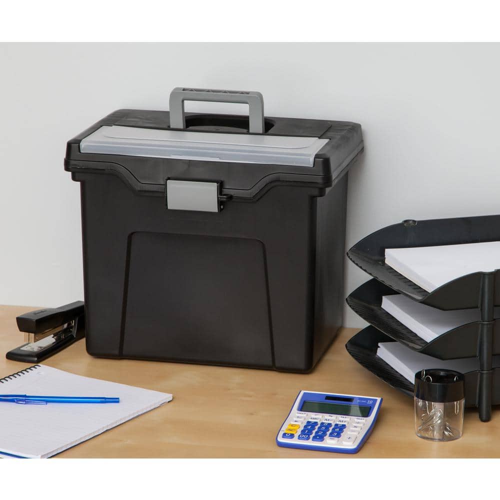 Black Portable Hanging File Box with Organizer Lid