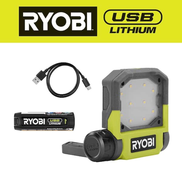 RYOBI 500 Lumens LED USB Lithium Pivoting Flip Light Kit 3-Mode with Battery and Charging Cable