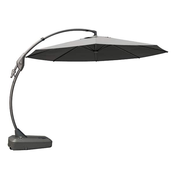 12 ft. Aluminum Sunbrella Cantilever Patio Umbrella with Tilt Adjustment and Base in Charcoal