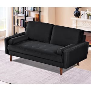 Monahan 58 in. Black Solid Velvet 2 seats Love seat with Button Tufted Seat