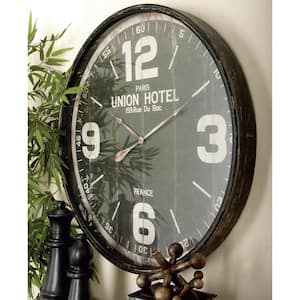 35 in. x 35 in. Black Metal Wall Clock with White Accents