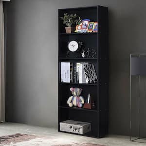 67 in. Black MDF 5-Shelfves Standard Bookcase with Storage