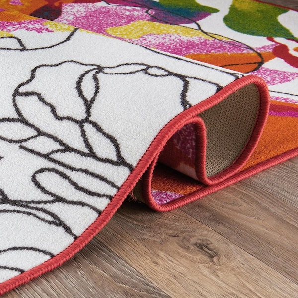 Contemporary Bright Flowers Non-Slip (Non-Skid) Multi 12 ft.  x 15 ft.  Indoor Area Rug