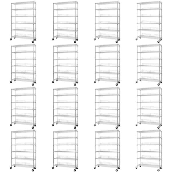 TRINITY 16-Pack Chrome 6-Tier Rolling Steel Wire Shelving Unit (48 in ...