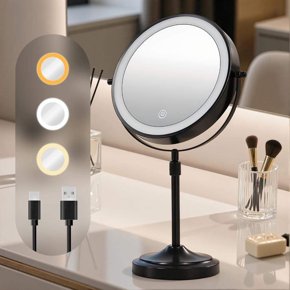MIRA 8.6 in. Rechargeable LED Lighted Tabletop Makeup Mirror, Double-Sided 1X/10X Magnification in Black price history on PriceWatchPro