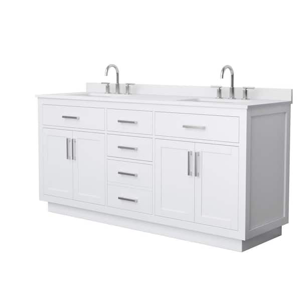 Beckett TK 72 in. Double Freestanding White Bath Vanity with White Cultured Marble Top
