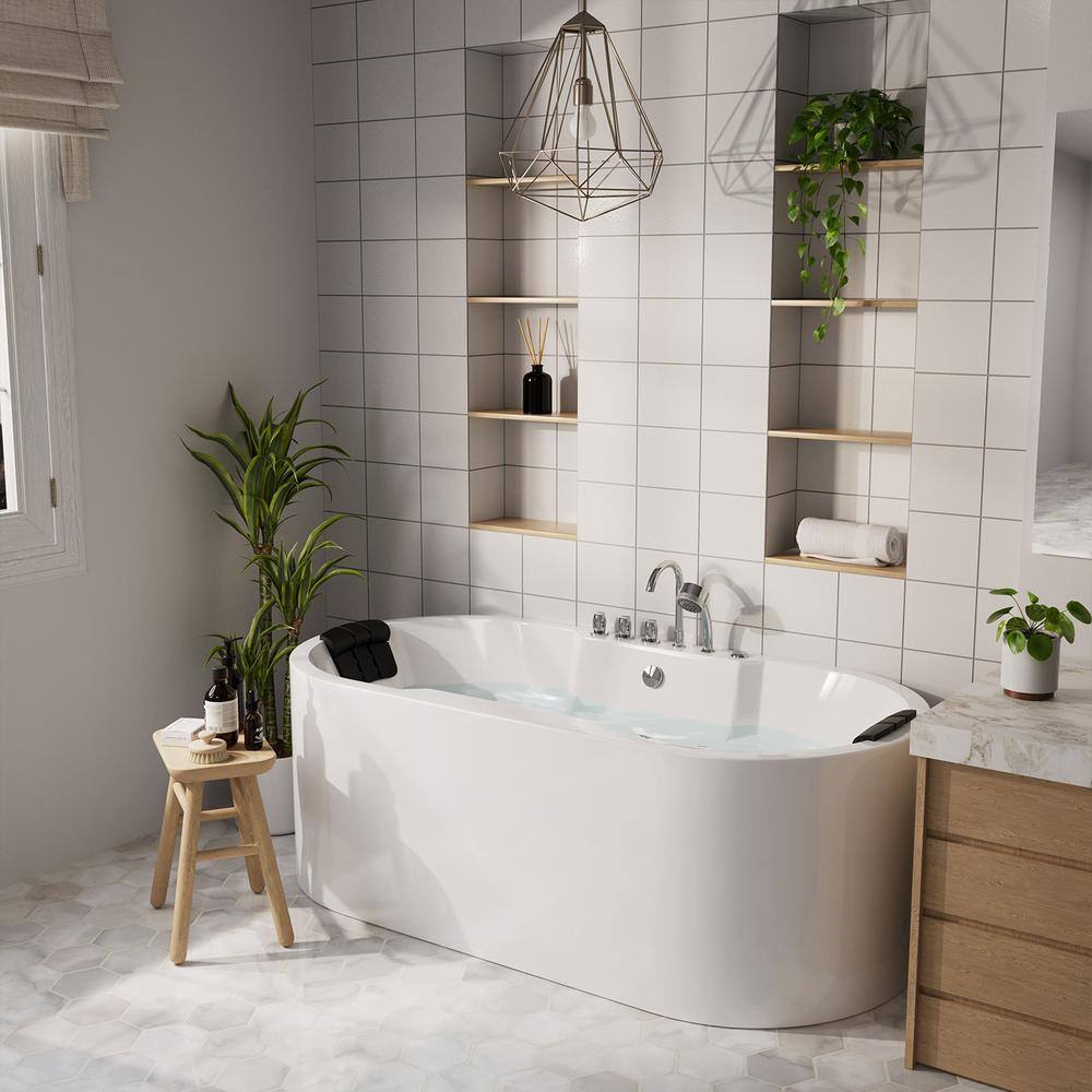 67" White Acrylic Freestanding Whirlpool Bathtub with Faucet