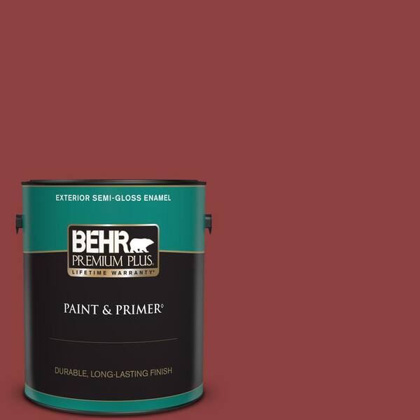 BEHR PREMIUM PLUS 1 gal. #BXC-27 Carriage Red Semi-Gloss Enamel Exterior Paint & Primer