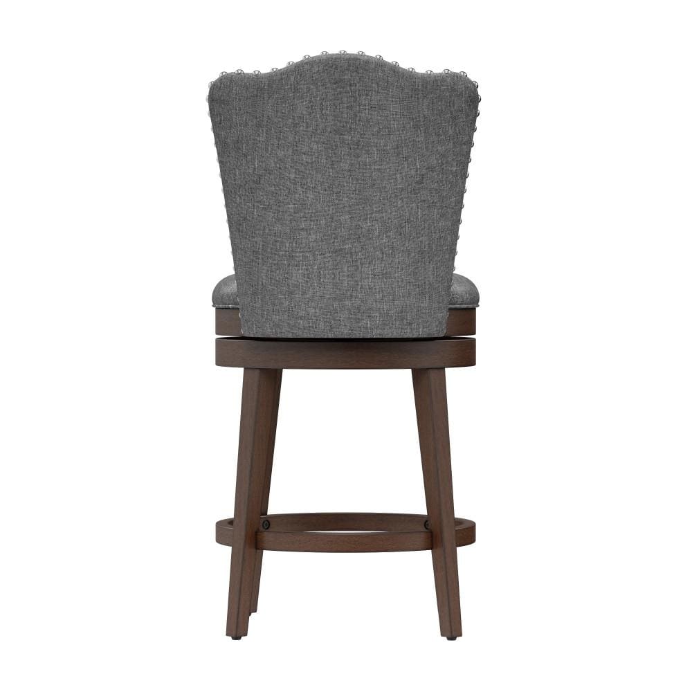 Gray Button-Tufted Wood Swivel Counter Stool