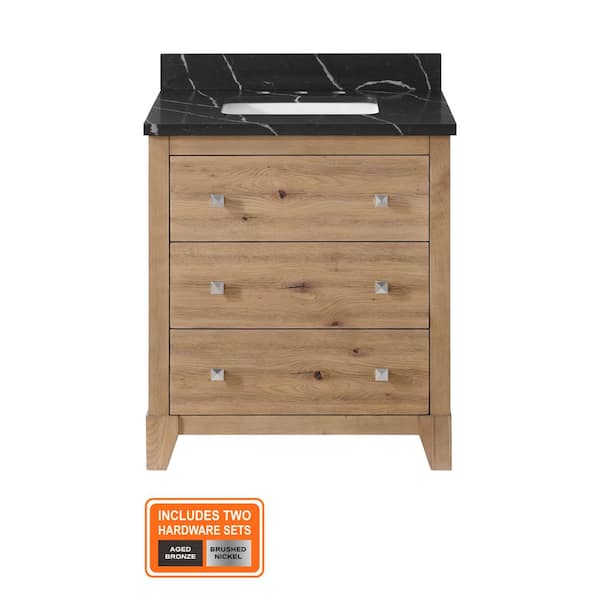 Burwood 30 in. Single Sink Seadrift Bath Vanity with Black Marquina Quartz Top (Assembled)