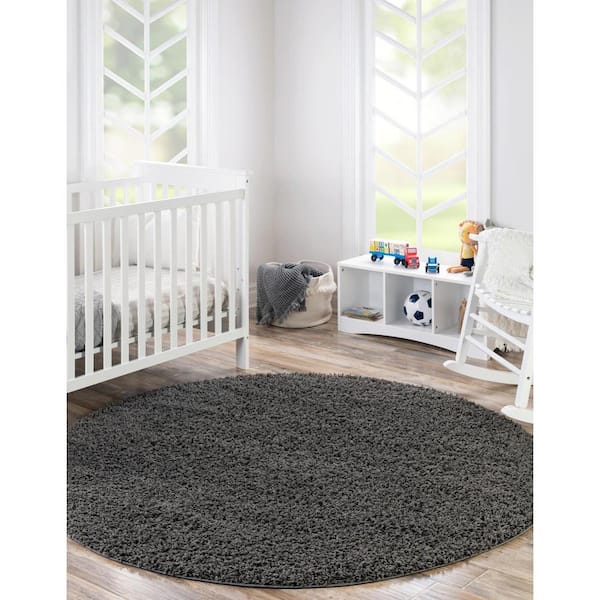 Solid Shag Collection Area Rug (10 ft. Round Graphite Gray)