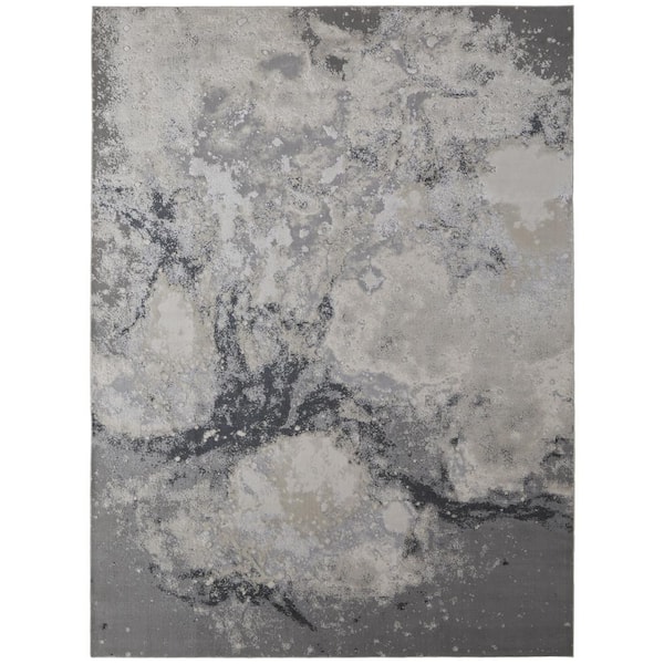 HomeRoots 8 x 10 Gray and Ivory Abstract Area Rug