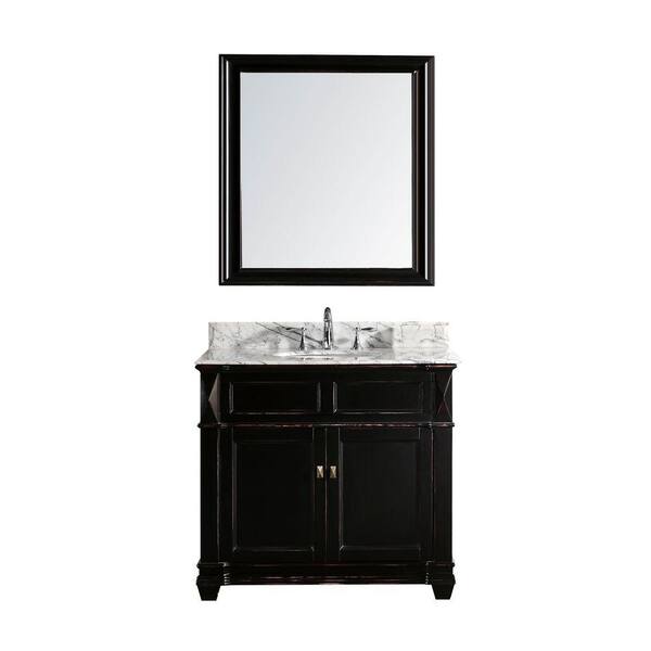 Virtu USA Noami 38 in. Single Basin Vanity in Black with Marble Vanity Top in Italian Carrera White and Mirror-DISCONTINUED