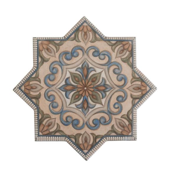 Terralis 7 in. x 7 in. Matte Terracotta Blue, Olive Green Porcelain Star Wall and Floor Tile (6.46 sq. ft./case)-16 Pack