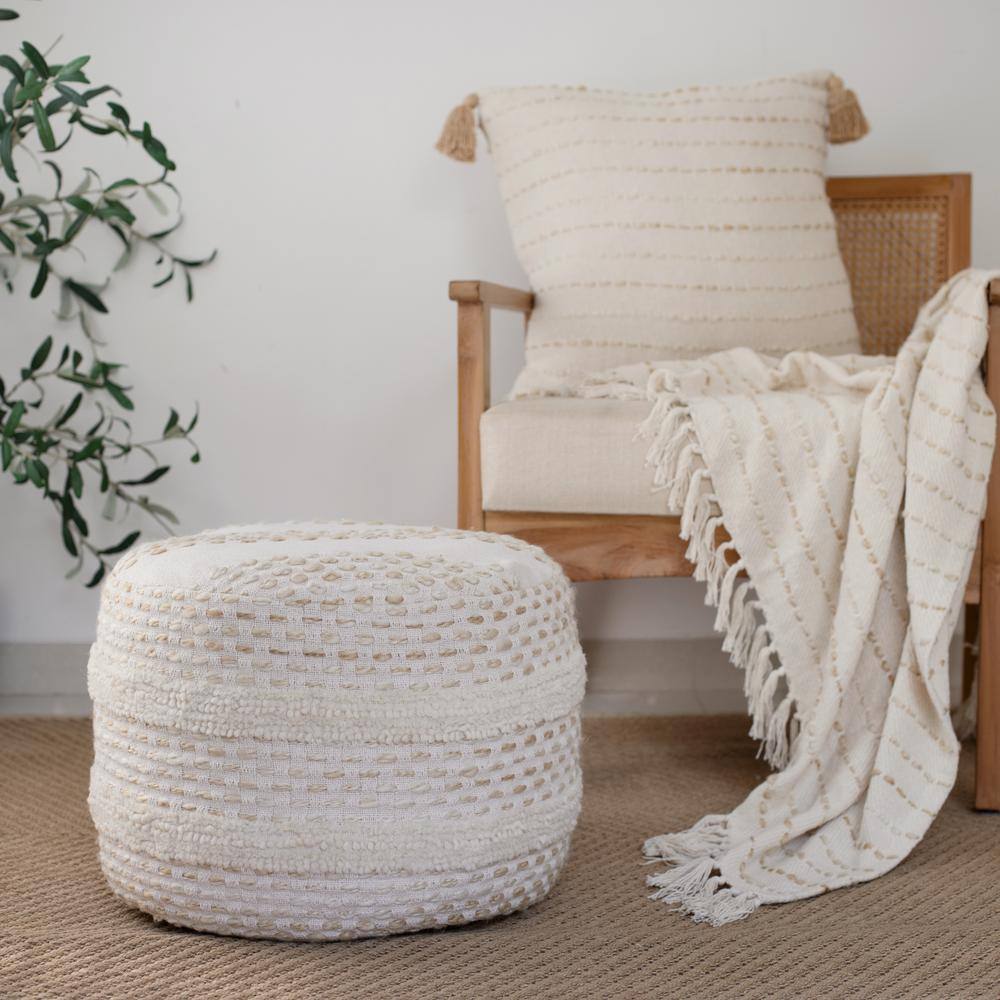 Beige Striped Hand-Woven Cotton Blend Square Throw Pillow