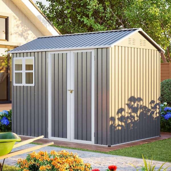 8ftx6ft Large Steel Lockable Dark Gray Outdoor Tool Storage Shed