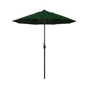 7.5 ft. Bronze Aluminum Market Auto-Tilt Crank Lift Patio Umbrella in Hunter Green Pacifica