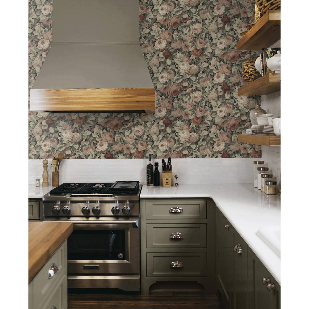 Dusty Mauve and Ash Grey Floral Self-Adhesive Wallpaper