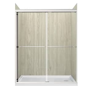 Cove 60 in. L x 30 in. W x 78 in. H Right Drain Alcove Shower Stall Kit in Driftwood and Brushed Nickel Hardware