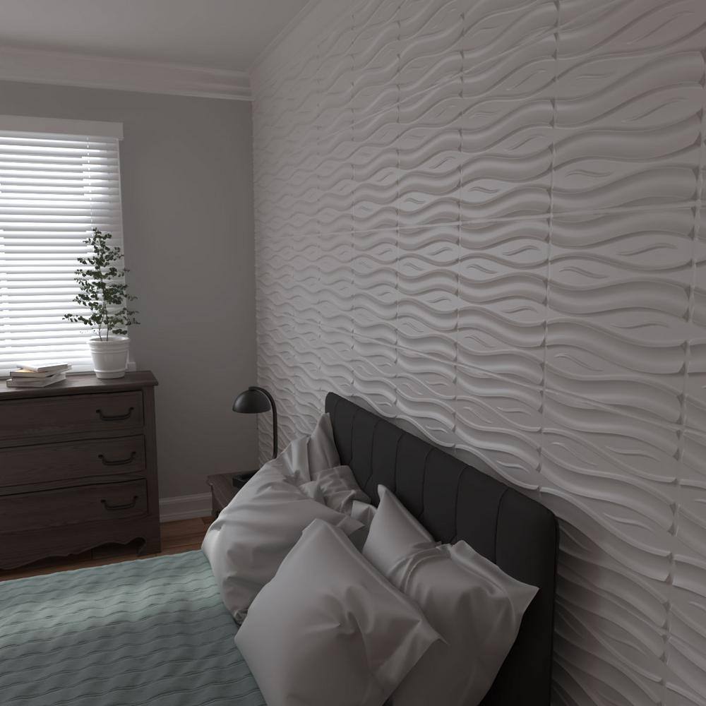 White Textured 3D PVC Decorative Wall Panels, 19.63" x 19.63", 10-Pack