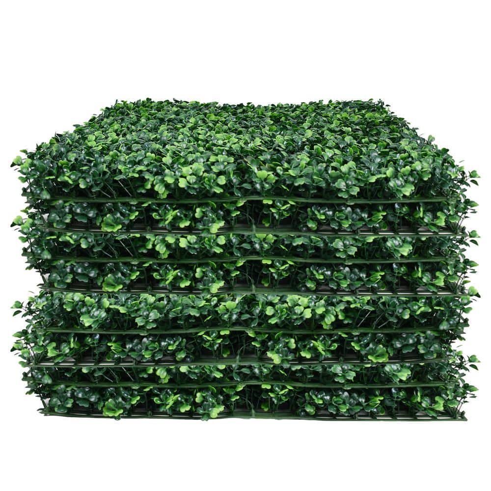 20 in. 12-Pieces Greenery Wall Panels Artificial Boxwood Hedge Wall Panels 