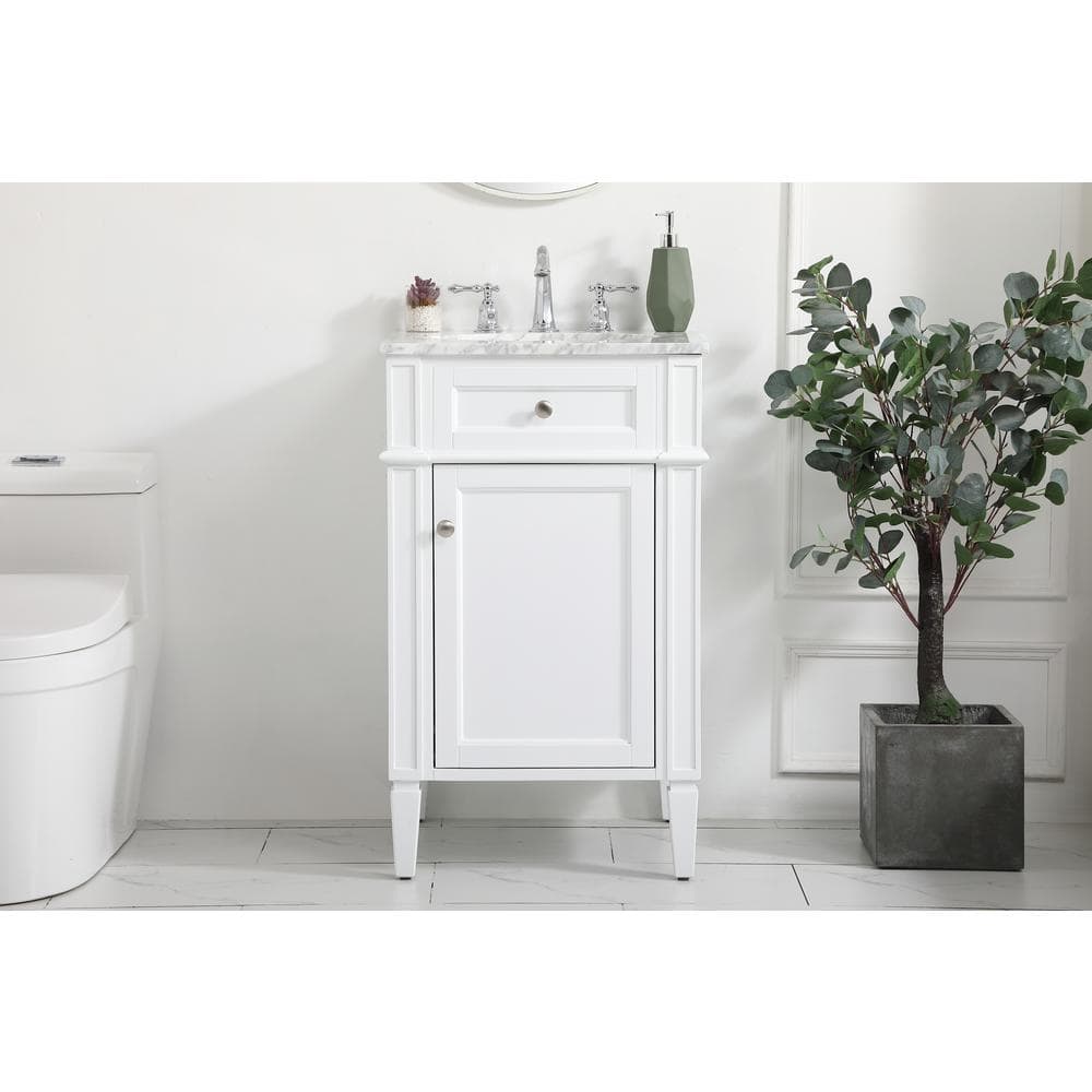 White Carrara Marble Single Sink Vanity with Storage Cabinet
