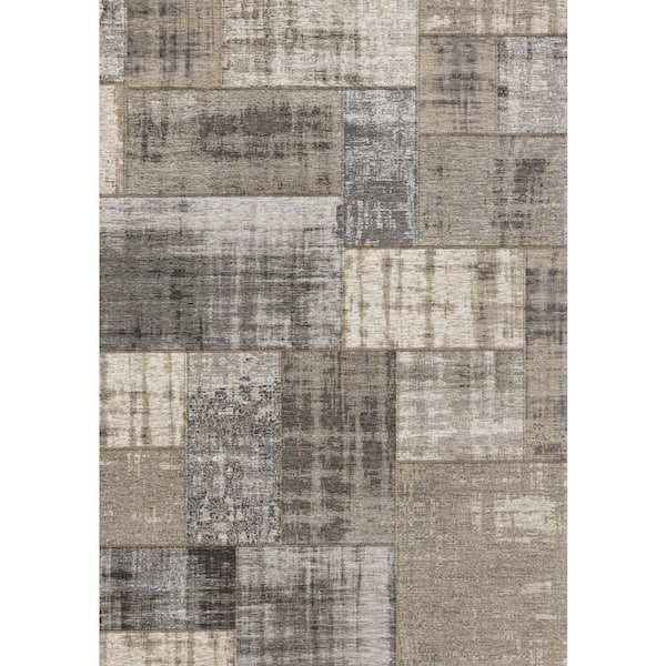 8' X 11' Gray Cream And Tan Abstract Area Rug