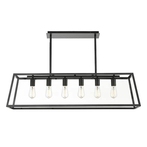 Light Society Morley 6 Black, Morley 6 Light Black Chandelier With Clear Glass Shade