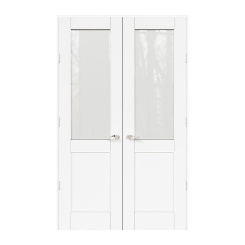 36 in. x 80 in. 1/2-Lite Frosted Glass Universal White Solid Core Wood Double Prehung French Door + Quick Assemble Jamb price history on PriceWatchPro