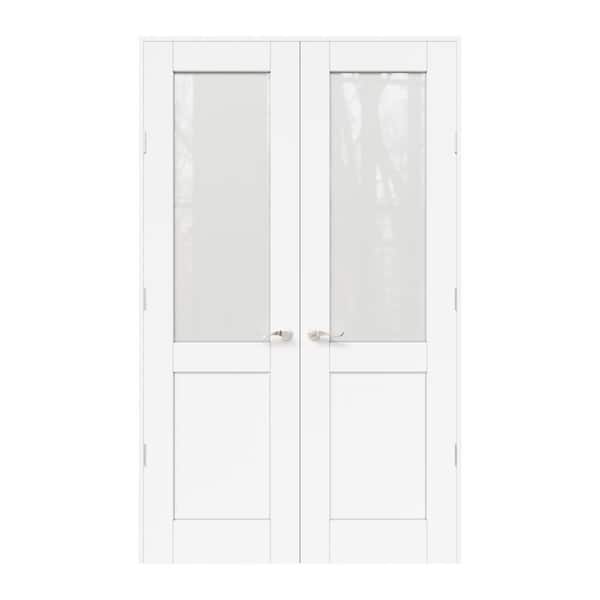 ARK DESIGN 48 in. x 80 in. 1/2-Lite Frosted Glass White Solid Core Wood Double French Door with Quick Assemble Jamb