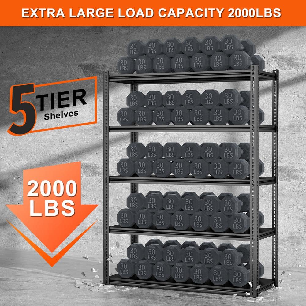 Heavy Duty Black Steel 5-Tier Adjustable Shelving Unit, 72" H x 36" W x 18" D