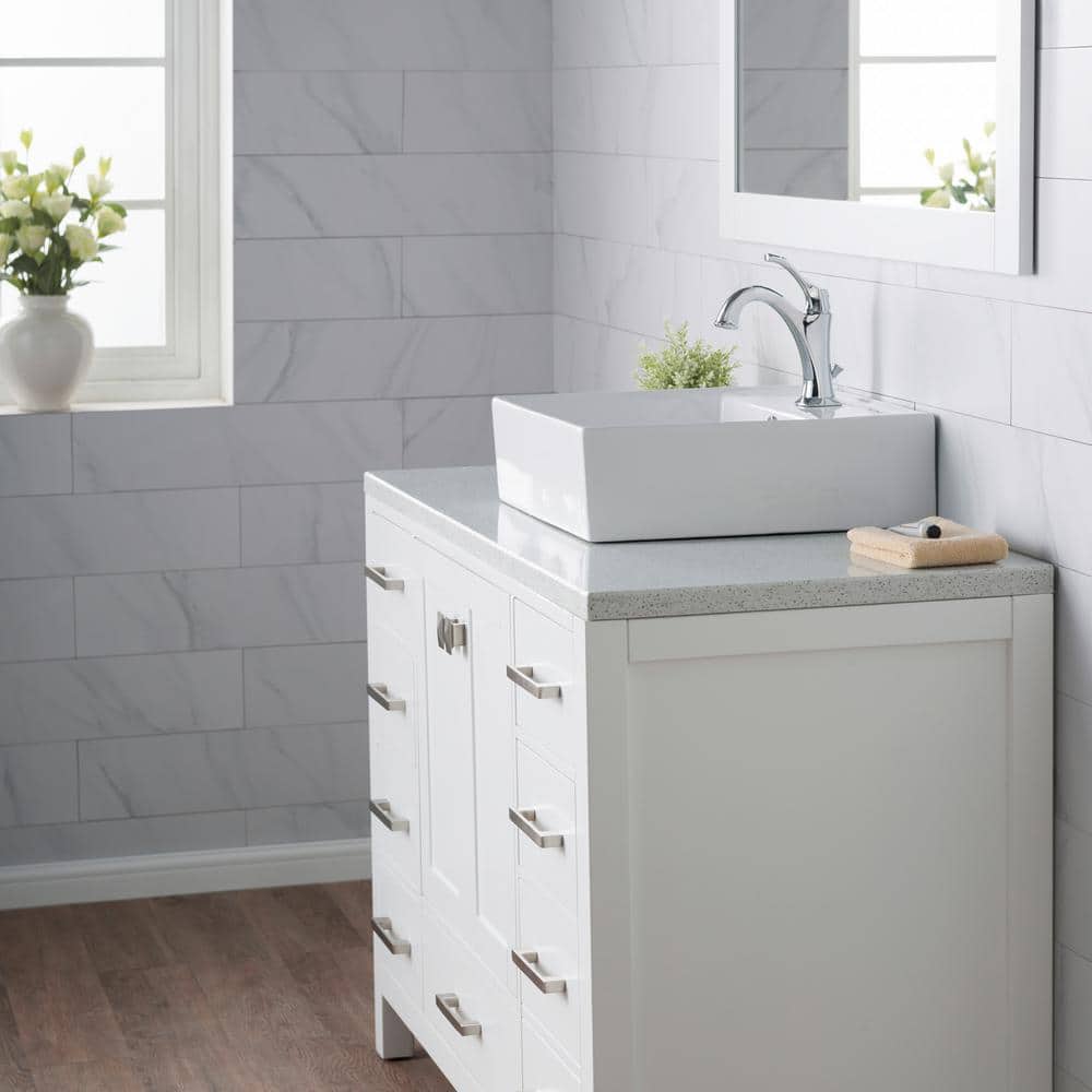 Modern Square White Ceramic Vessel Bathroom Sink, 18.5"