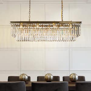 49.2in 12-Light Modern Crystal Antique Gold Linear Rectangular Chandelier with Crystal for Kitchen Island Dining Room