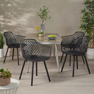 Poppy Black Patterned Resin Outdoor Patio Dining Chair (4-Pack)