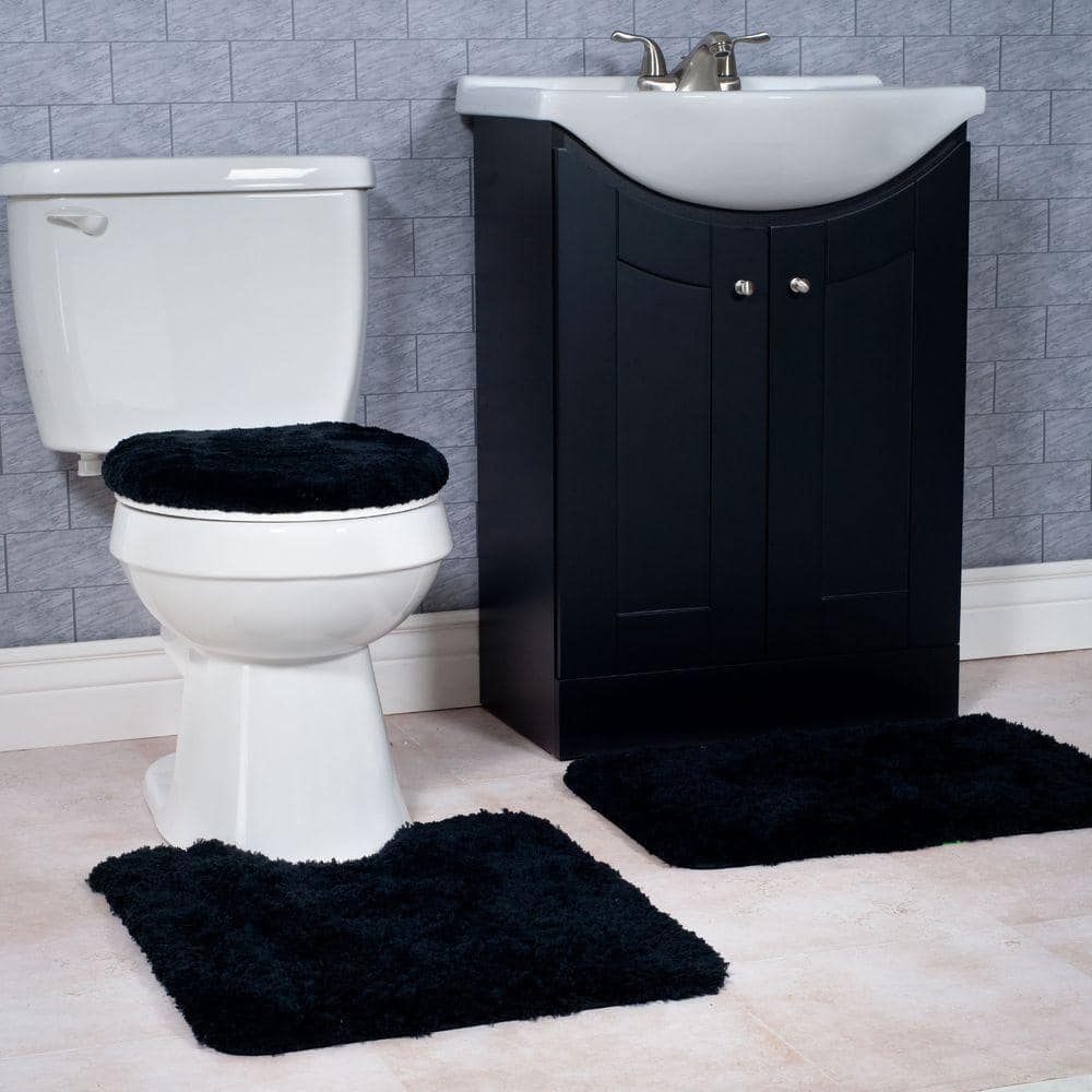 Lavish Home 3-Piece Bathroom Rug – Non-Slip Bath Mat Set with Rug, Contour, and Toilet Lid Cover